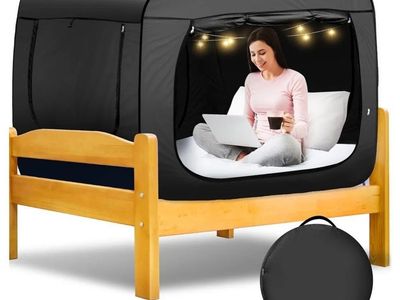 Privacy Pop Bed Tent Twin Size Black - Portable Indoor Pop-Up Canopy