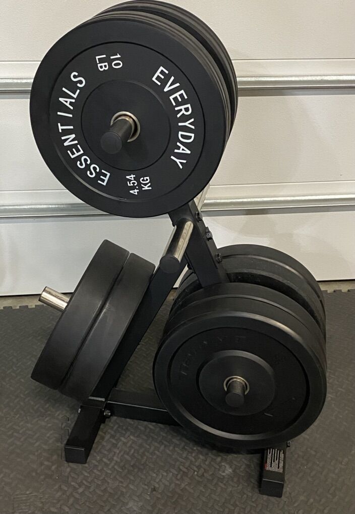 Rubber Bumper Olympic Weight Plates + Tree