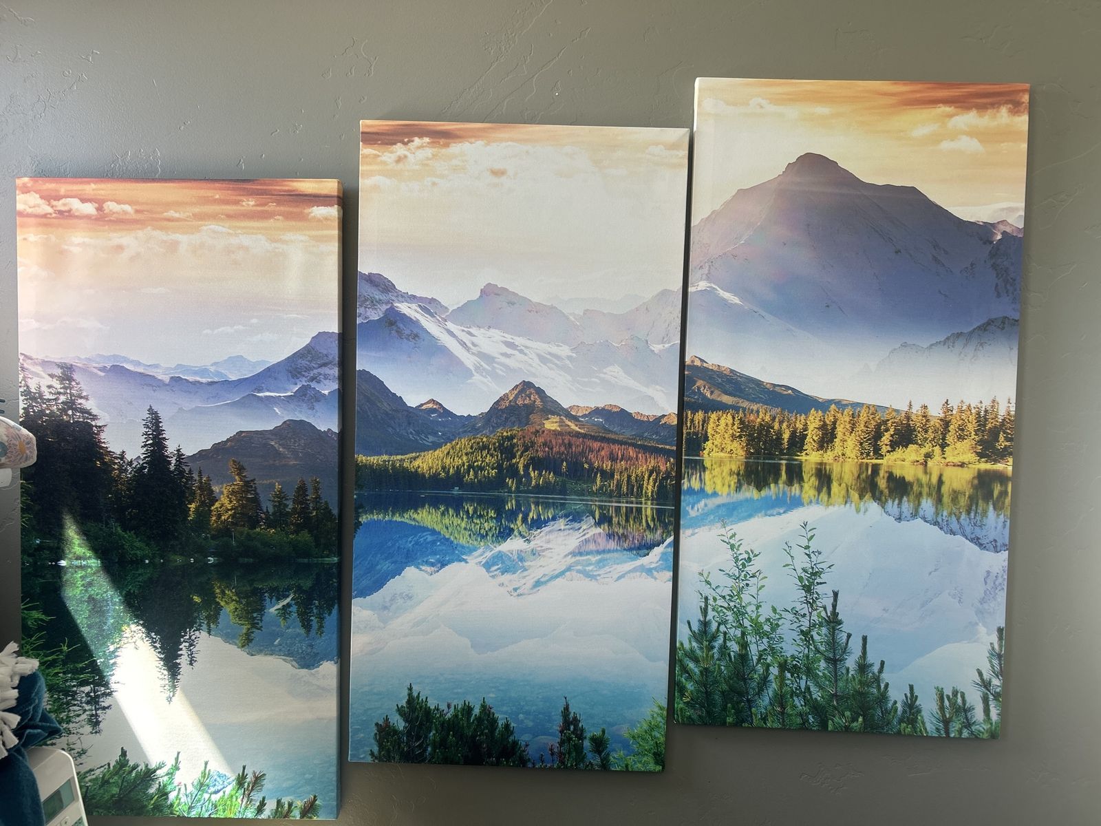 Scenic Mountain Lake Canvas Art Set - 3 Panels, Nature Landscape Wall Decor
