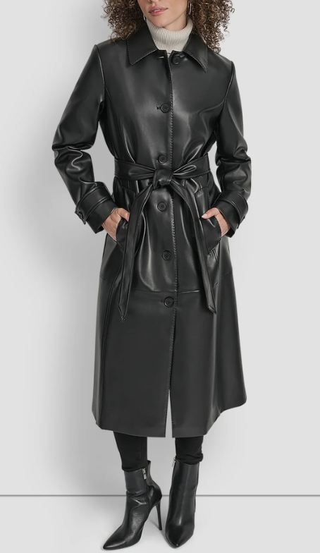 DKNY black and brown Faux Leather trenchcoat