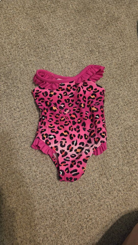 Pink Leopard Print Ruffle Baby Swimsuit