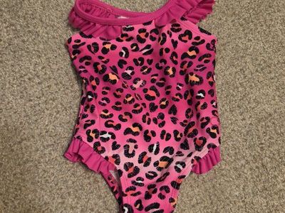 Pink Leopard Print Ruffle Baby Swimsuit