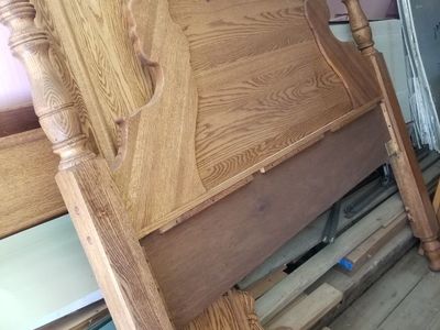Oakwood Interiors OakCrest Collection Mansion Bed - Solid Oak, Ornate Carvings, Full/Queen/King