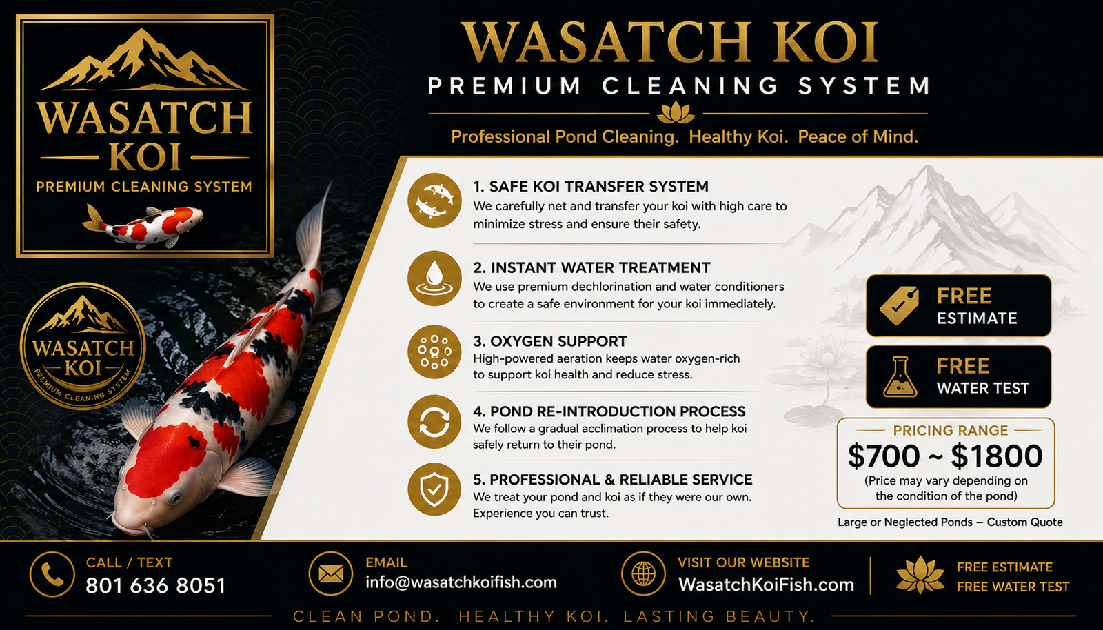 Koi Pond Cleaning -- Safe Fish Handling / Wasatch Koi Premium System