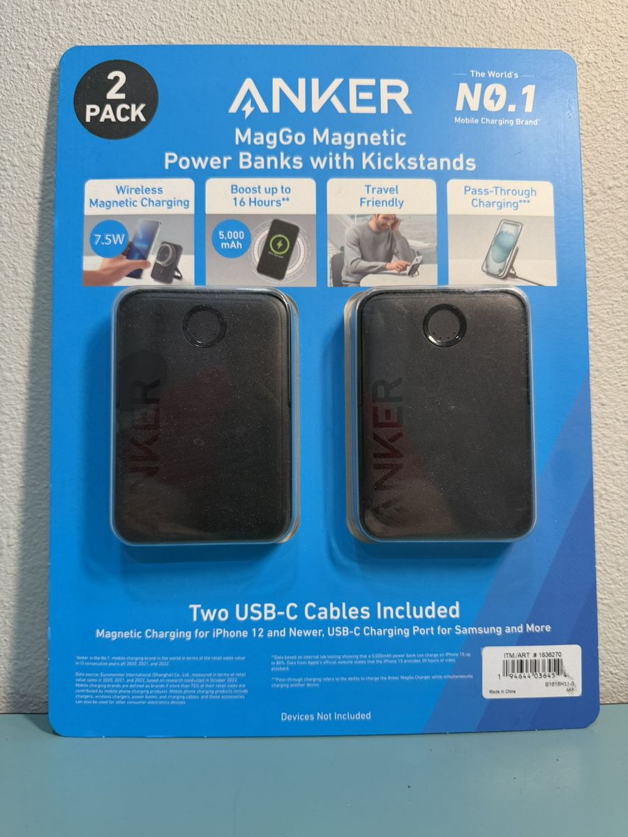 NEW Anker MagGo Magnetic Power Bank 2-Pack – 5,000mAh – iPhone MagSafe – Kickstand
