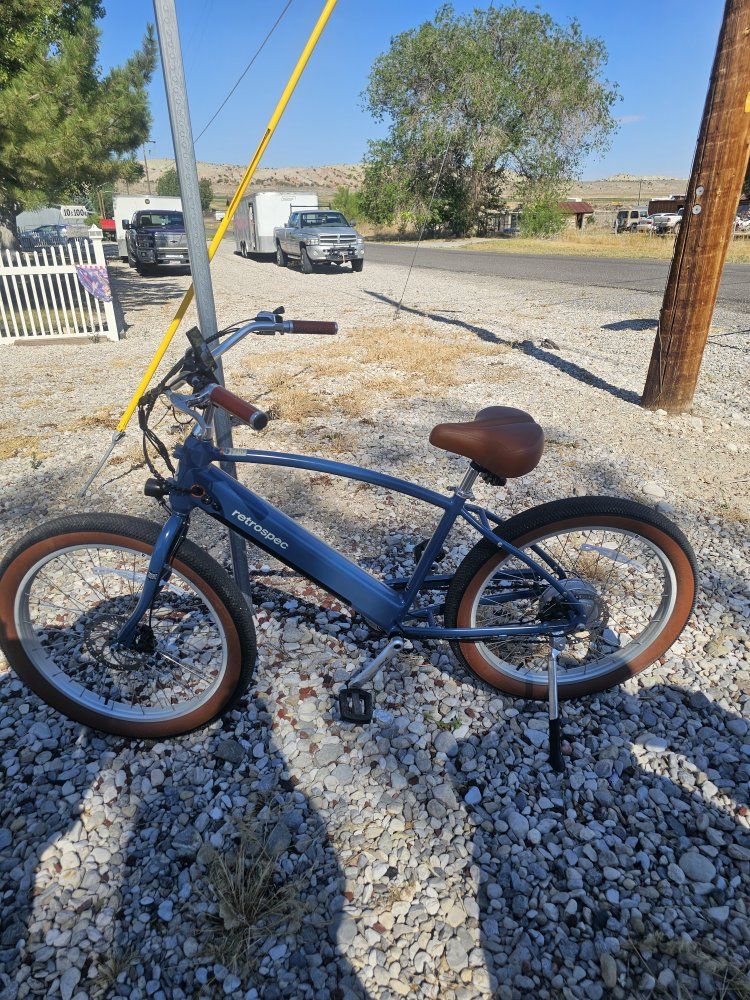 Retrospec Electric Bike Blue with LCD Display and Leather Accents
