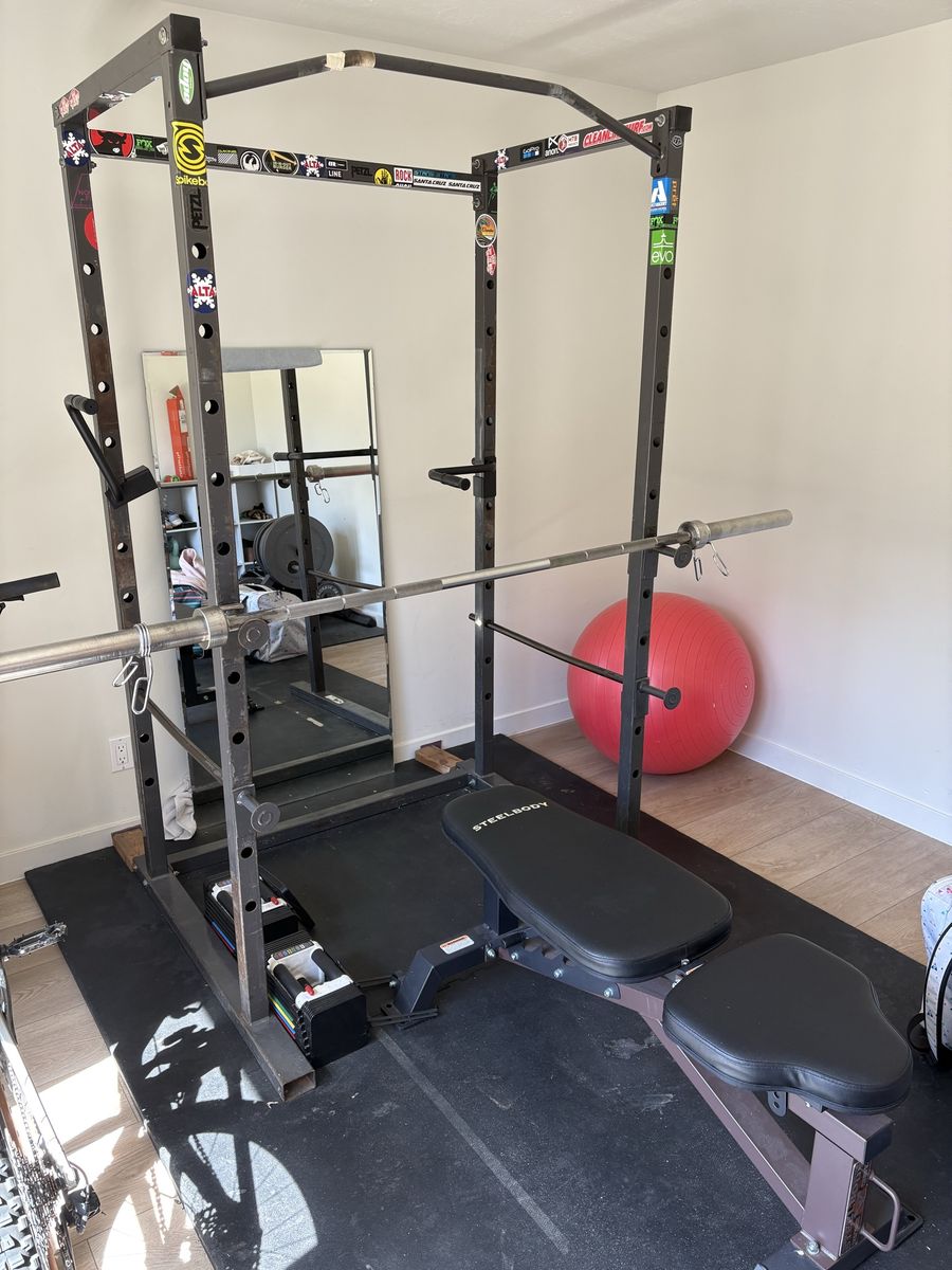 Squat Rack, Bench, Weights