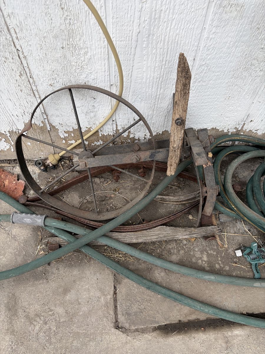 Antique Farm Implement Wheel & Parts - Rustic Metal Garden Decor