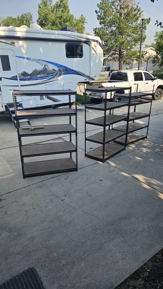 5-Tier Metal Shelving Units - Set of 2, Adjustable Storage Racks