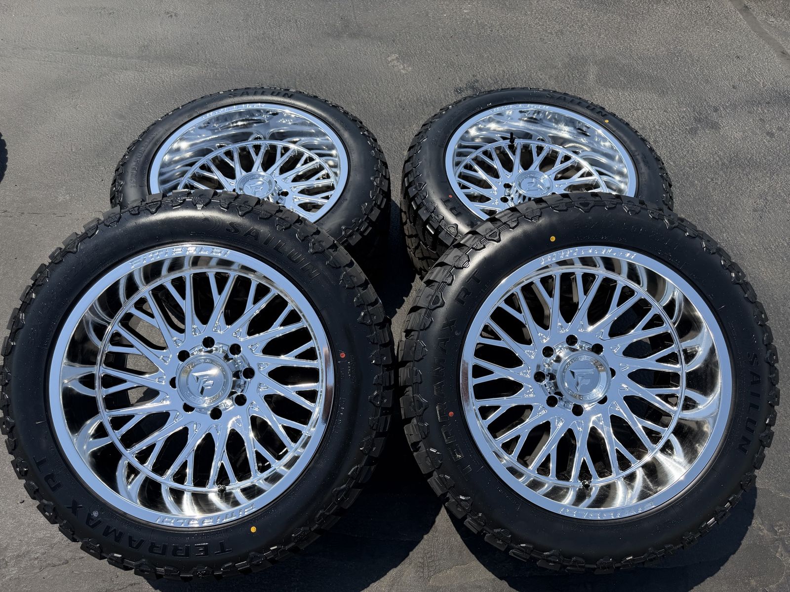 New Chrome Fittipaldi FA08 -44 8x170 Ford 35x12.50r22 Terramax RT F250 F350 Superduty Powerstroke Wheels and Tires 3 peak snow
