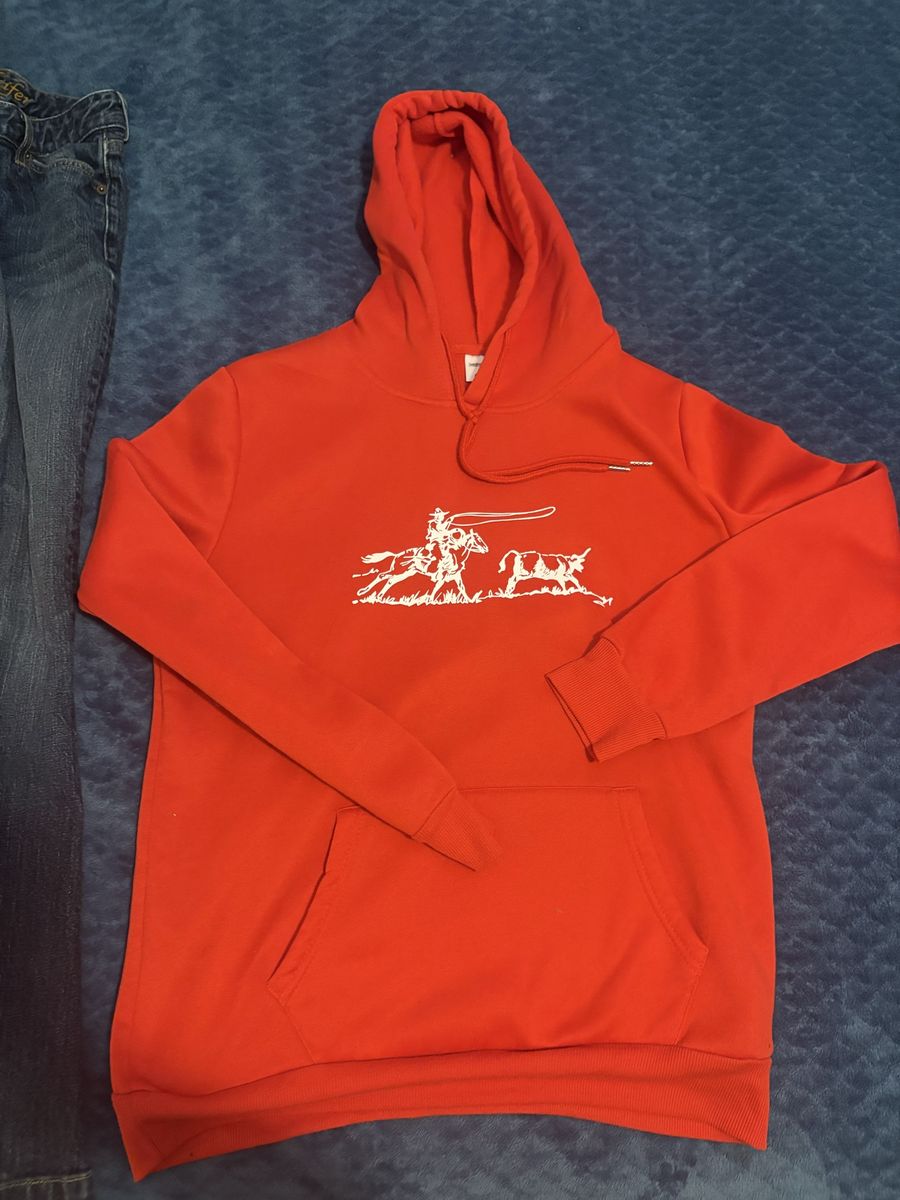 NEWS Red Hoodie Sweatshirt with Rodeo Cowboy Graphic Size Small