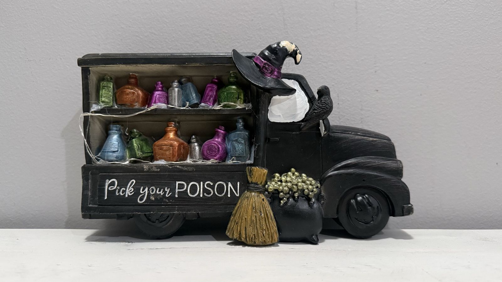 Halloween 'Pick Your Poison' Light-Up Truck Figurine with Potions and Witch Hat