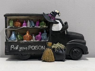 Halloween 'Pick Your Poison' Light-Up Truck Figurine with Potions and Witch Hat