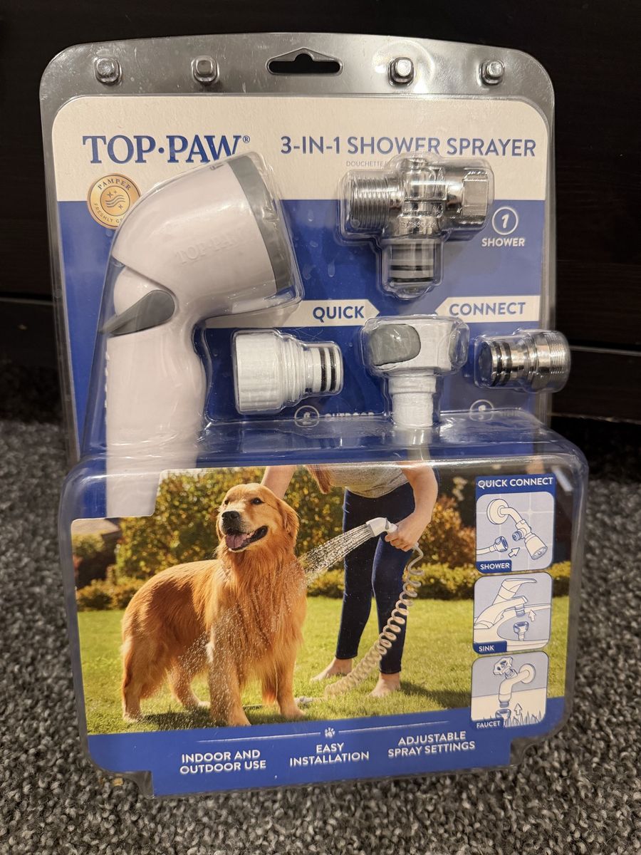 TOP PAW 3-in-1 Shower Sprayer Pet Bathing Tool - Quick Connect, Adjustable Spray Settings