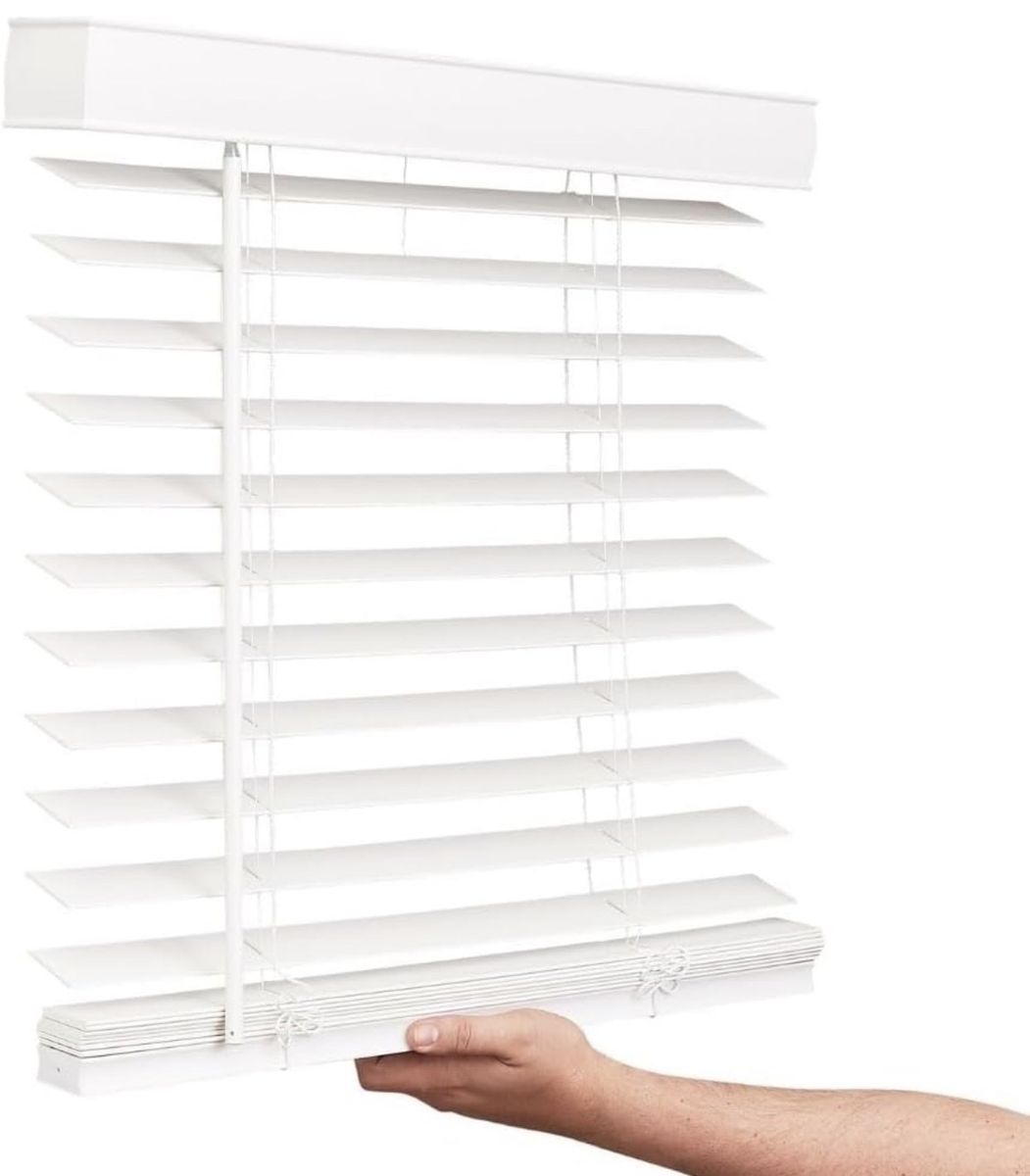 White Cordless Faux Wood Horizontal Window Blinds - 36x72