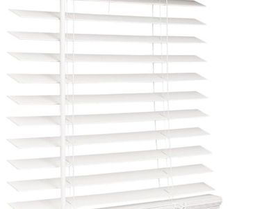 White Cordless Faux Wood Horizontal Window Blinds - 36x72