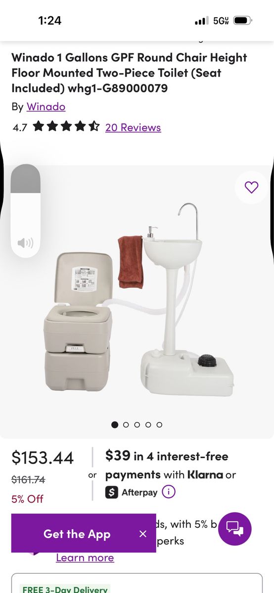 Winado 1 Gallon Portable Two-Piece Toilet & Sink Combo (Chair Height, Floor Mounted)
