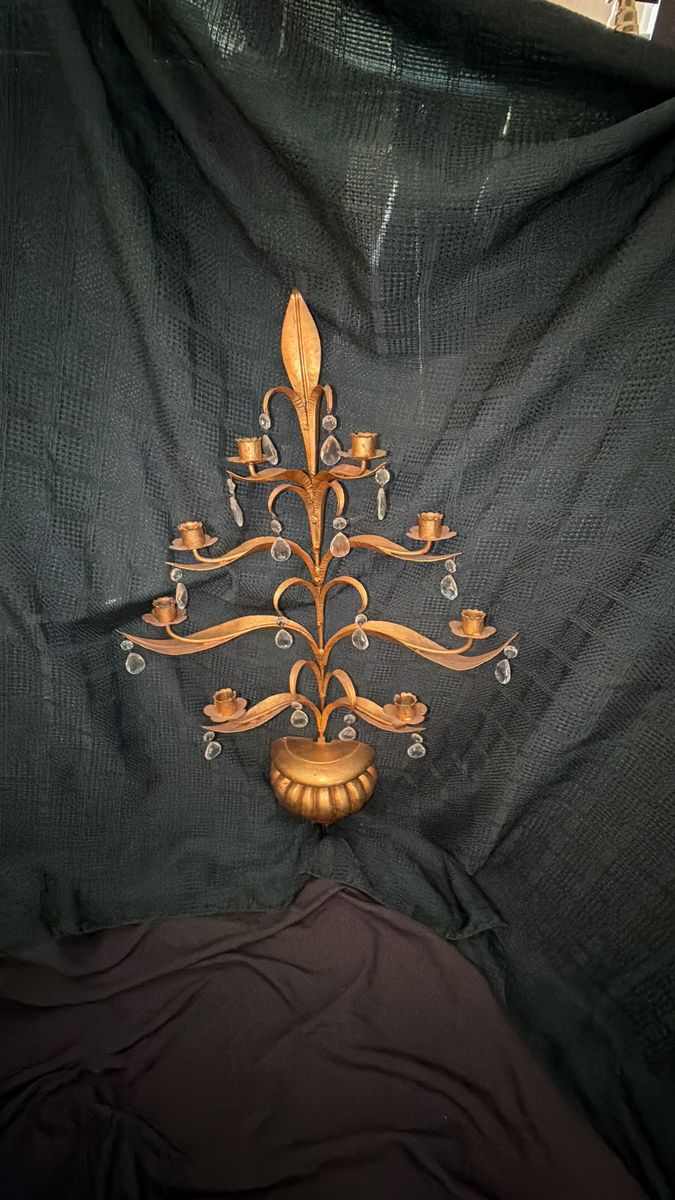 Vintage Italian Hollywood Regency Gilt Wall Candelabra – 10 Candle Crystal Sconce $250 cash/venmo in Provo