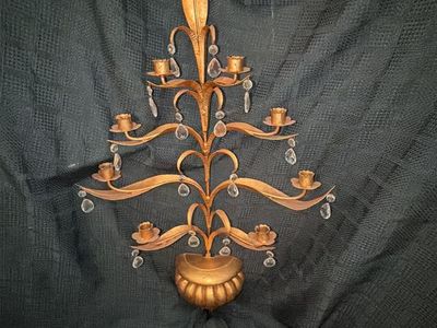 Vintage Italian Hollywood Regency Gilt Wall Candelabra – 10 Candle Crystal Sconce $250 cash/venmo in Provo