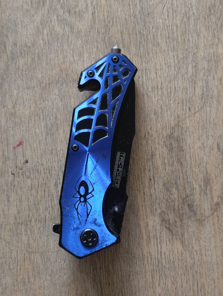 Tac-Force Speedster Blue Spider Web Folding Pocket Knife with Seatbelt Cutter and Glass Breaker