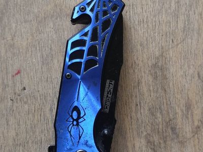 Tac-Force Speedster Blue Spider Web Folding Pocket Knife with Seatbelt Cutter and Glass Breaker