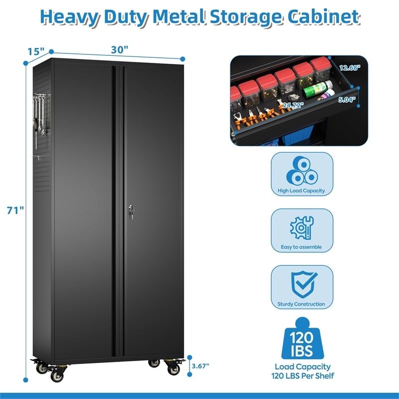 Metal Storage Cabinet with Wheels and 1 Drawer – Black (NEW IN BOX)