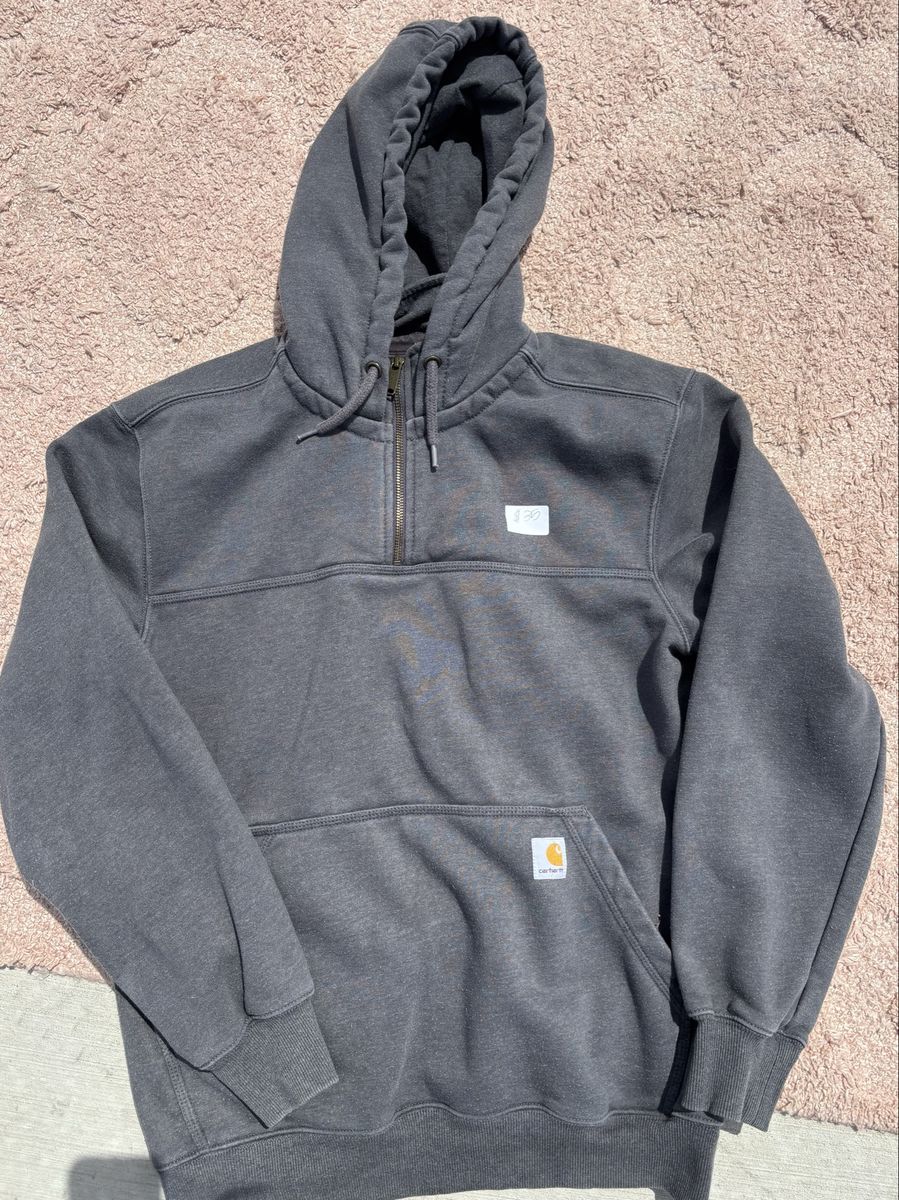 Carhartt Charcoal Midweight Hooded Quarter-Zip Sweatshirt - Size Medium