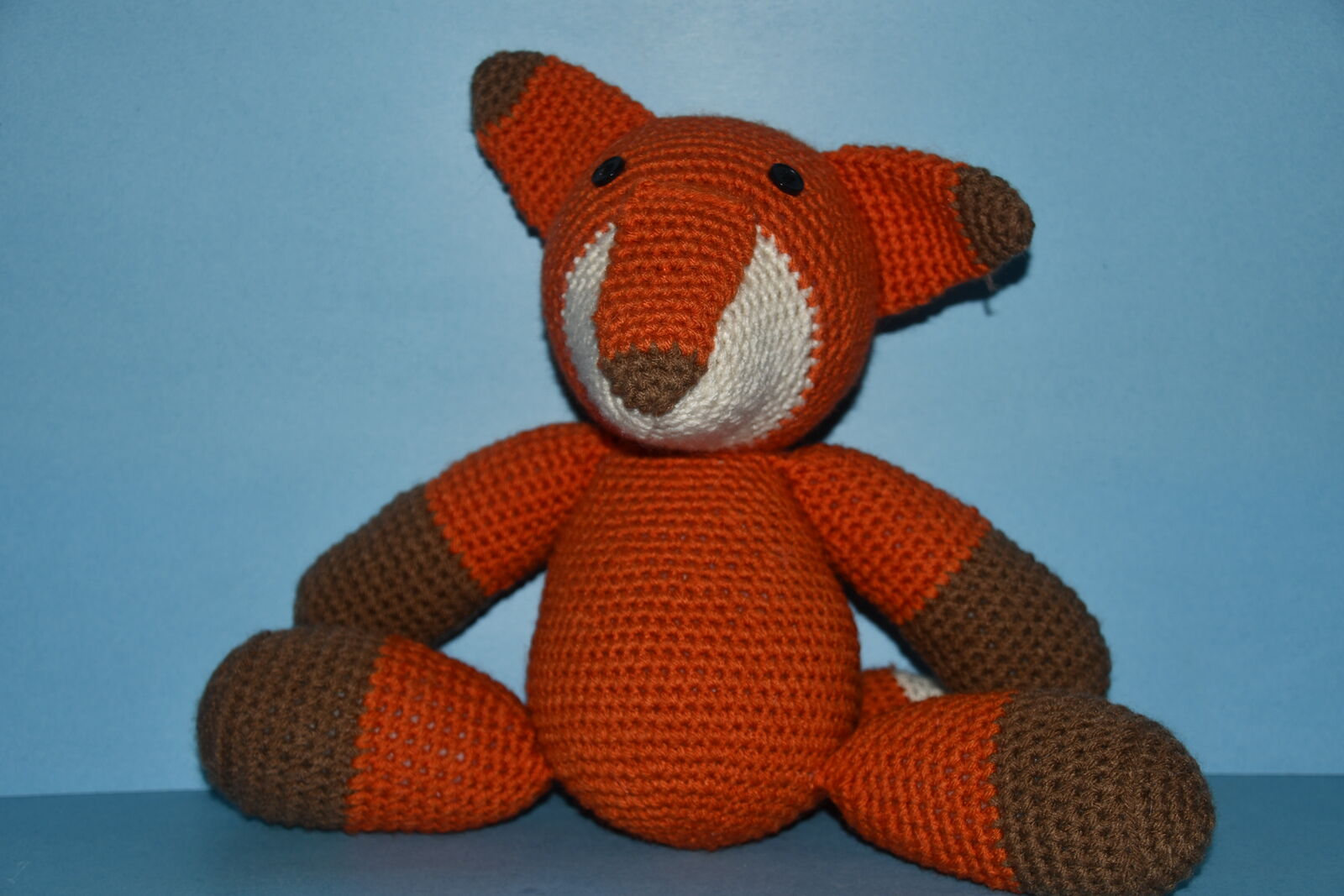 HANDMADE KNIT STUFFED ANIMAL ~ FOX ~ 10" SITTING ~ CUTE & CLEAN!