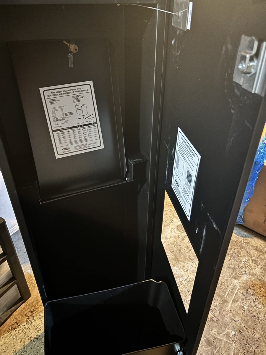 Bobrick B-39003.MBLK TrimLine Recessed Paper Towel & Trash Bin - Matte Black (Side Dent Hid In Wall)