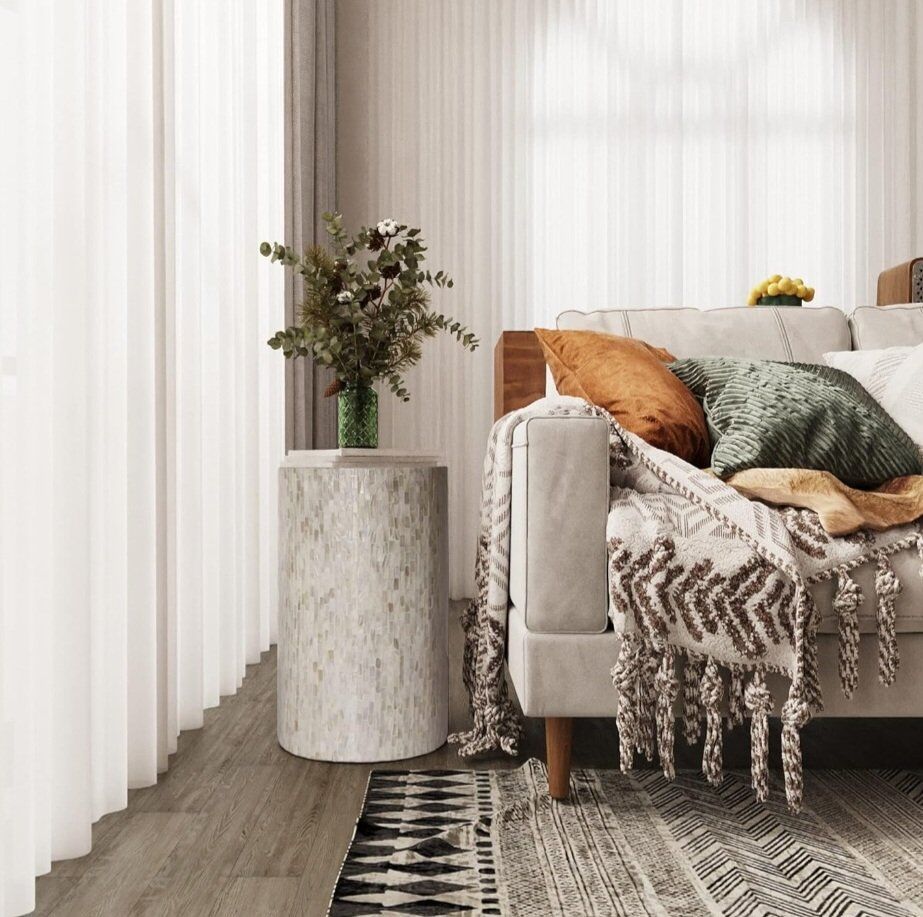 PEMAR Mother of Pearl Cylinder Drum End Table Nacr