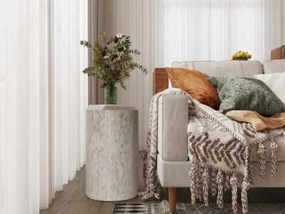 PEMAR Mother of Pearl Cylinder Drum End Table Nacr