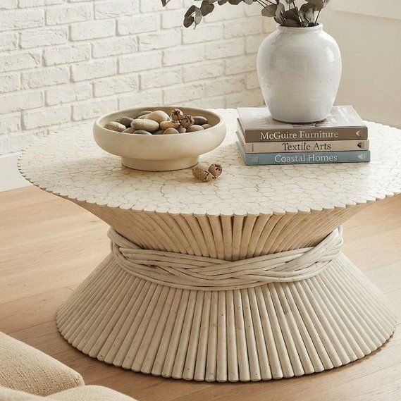 McGuire Style White Coffee Table