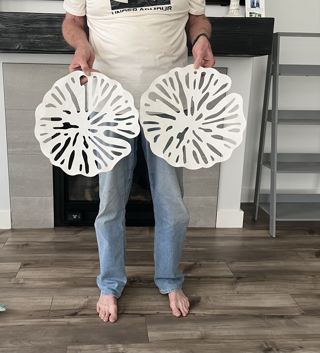 Two 15” White Lily Pad Metal Leaf Wall Decor Set -