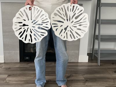 Two 15” White Lily Pad Metal Leaf Wall Decor Set -