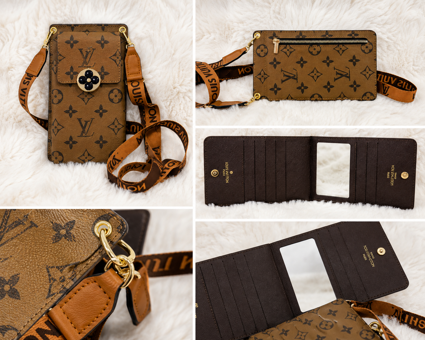 Perfect Brown Mono LV Phone Crossbody Wallet Bag New