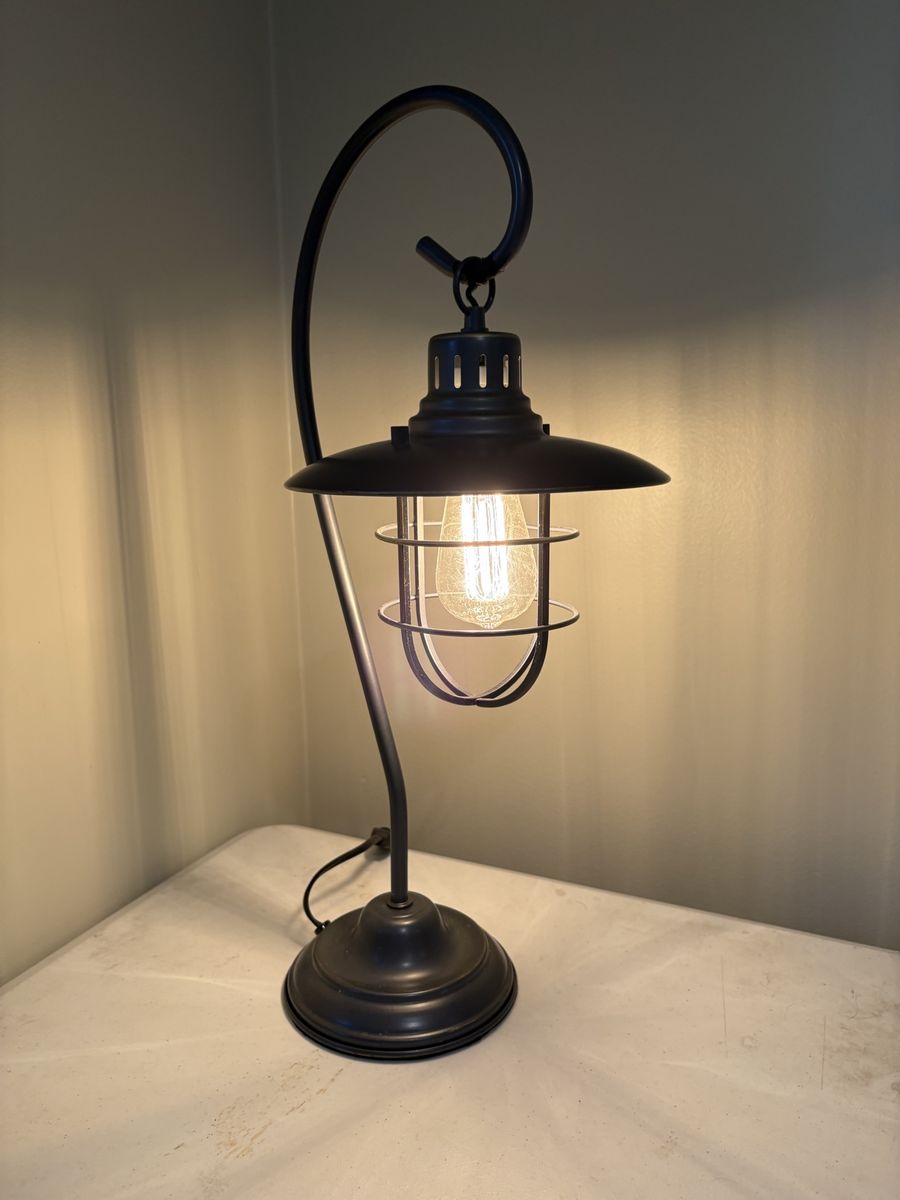 Industrial Farmhouse Lantern Table Lamp – Black Metal