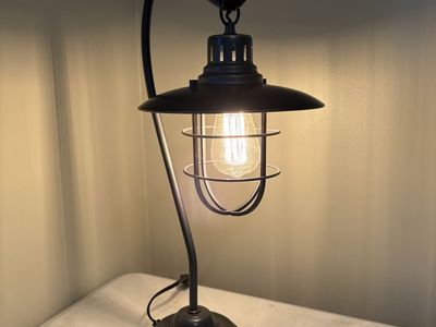 Industrial Farmhouse Lantern Table Lamp – Black Metal