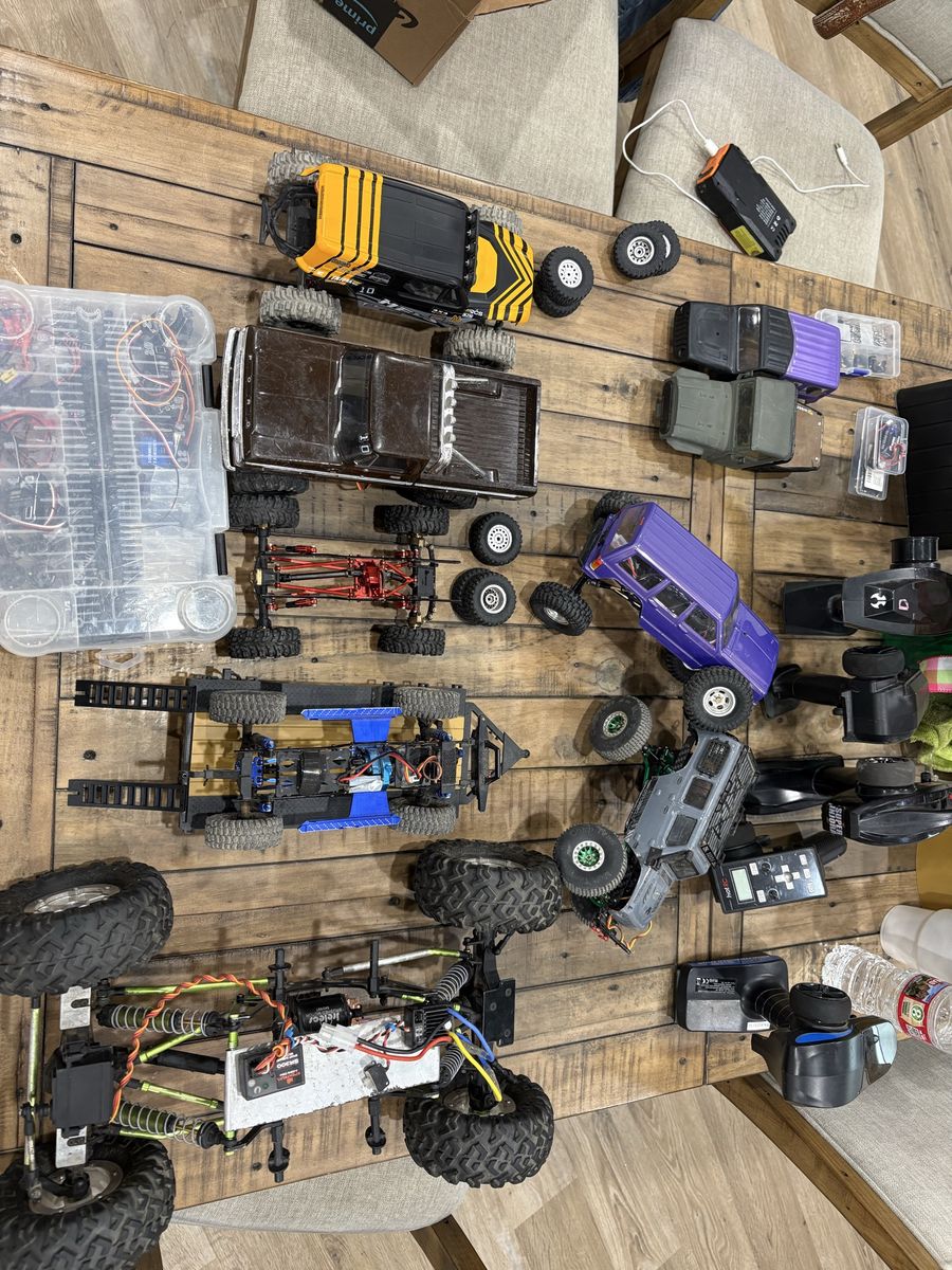 Everything is for sale, two trxm4, four scx24, axial wraith 1/10th.