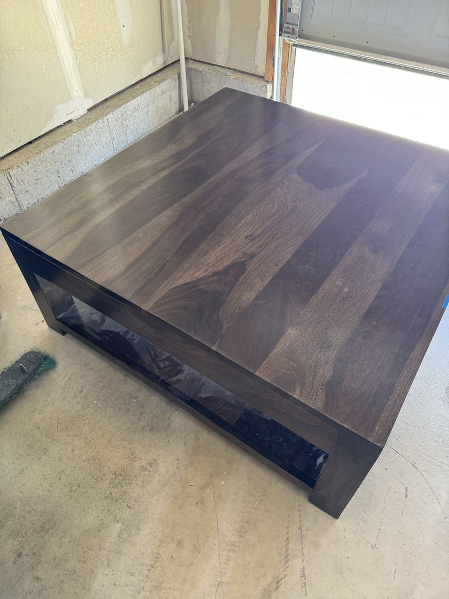 Large Square Coffee Table, Dark Wood Finish