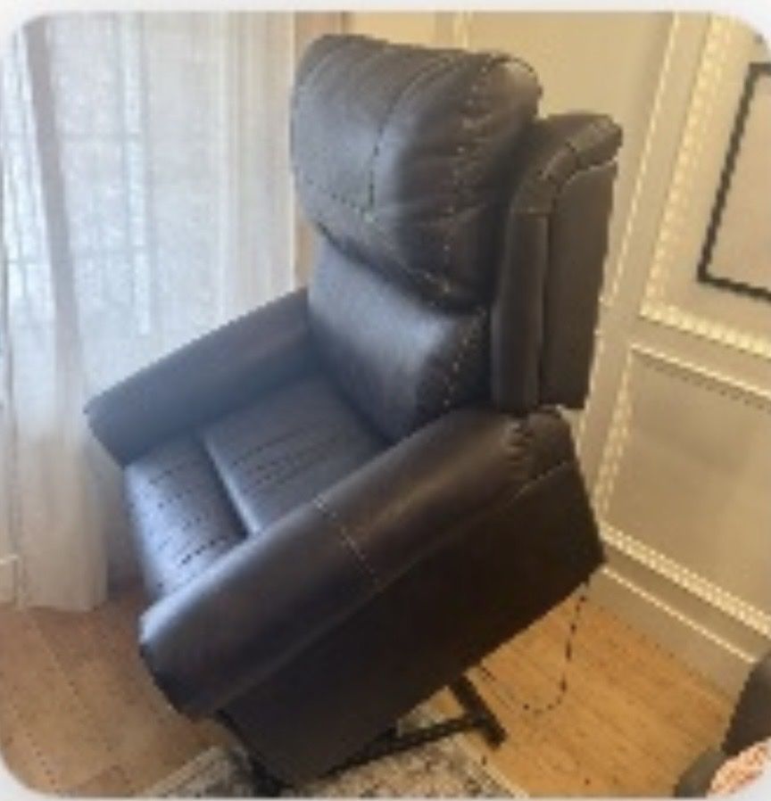 Dark Brown Leather Recliner with Power Lift Assist - Excellent Condition