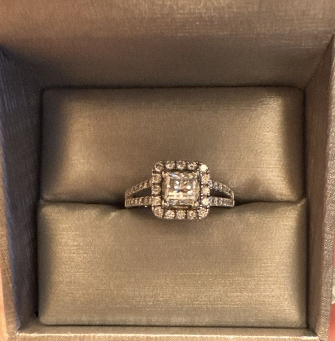 Stunning Diamond Engagement Ring - Princess Cut Halo, Pave Band