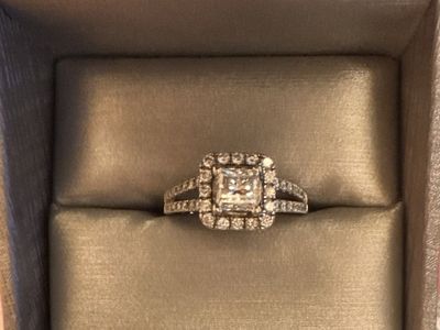 Stunning Diamond Engagement Ring - Princess Cut Halo, Pave Band
