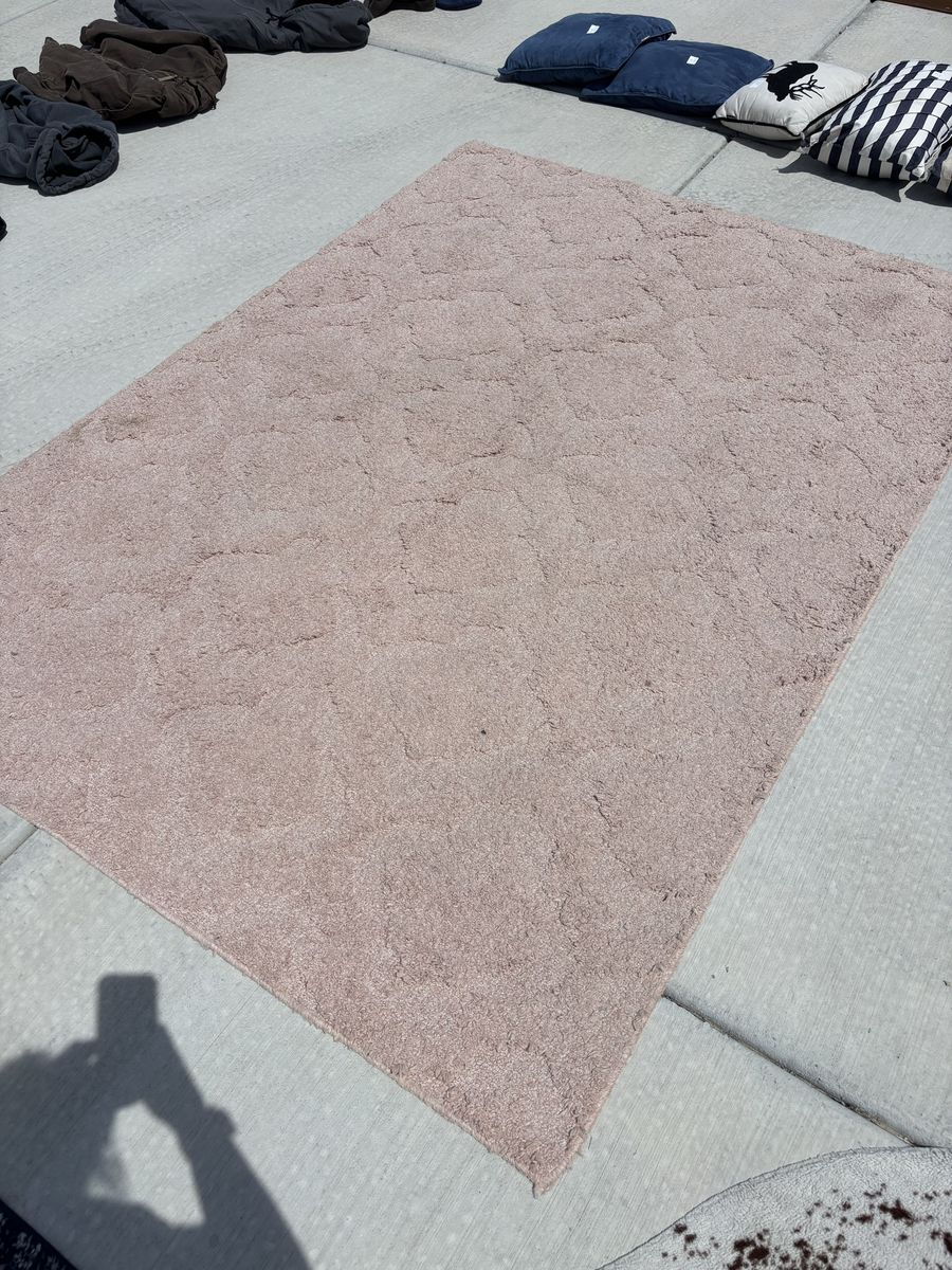 Geometric Shag Area Rug - Soft Beige/Pink Tone 5x7 ft