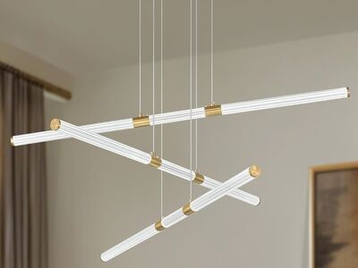 Gold LED Chandelier for Dining Room Adjustable Height Linear Modern Chandelier Light