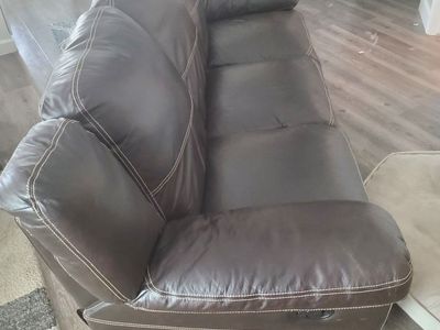 Dark Brown Leather Reclining 3-Cushion Sofa Couch with Contrast Stitching