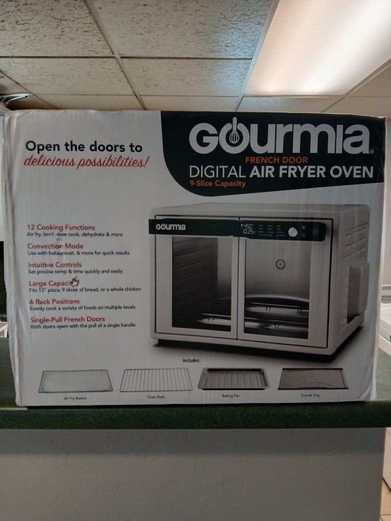 Gourmia French Door Digital Air Fryer Oven - 9-Slice Capacity, 12 Cooking Functions