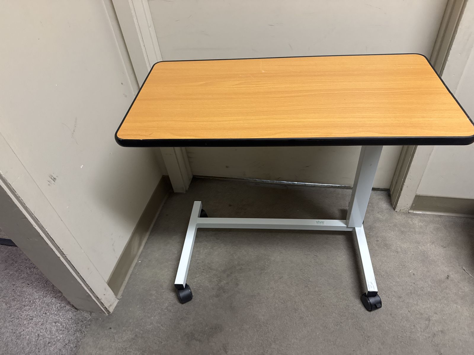 Overbed Table, Adjustable & Rolling Bedside Desk, Wood Top, Healthcare Furniture