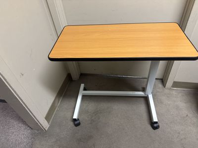Overbed Table, Adjustable & Rolling Bedside Desk, Wood Top, Healthcare Furniture