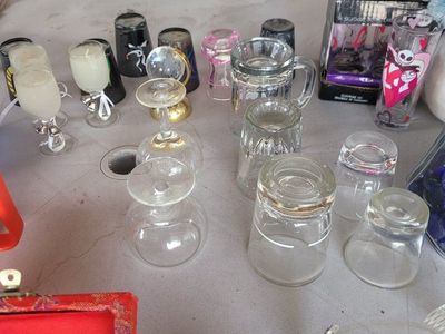 Assorted Glassware Lot - Shot Glasses, Drinking Glasses & Beer Stein