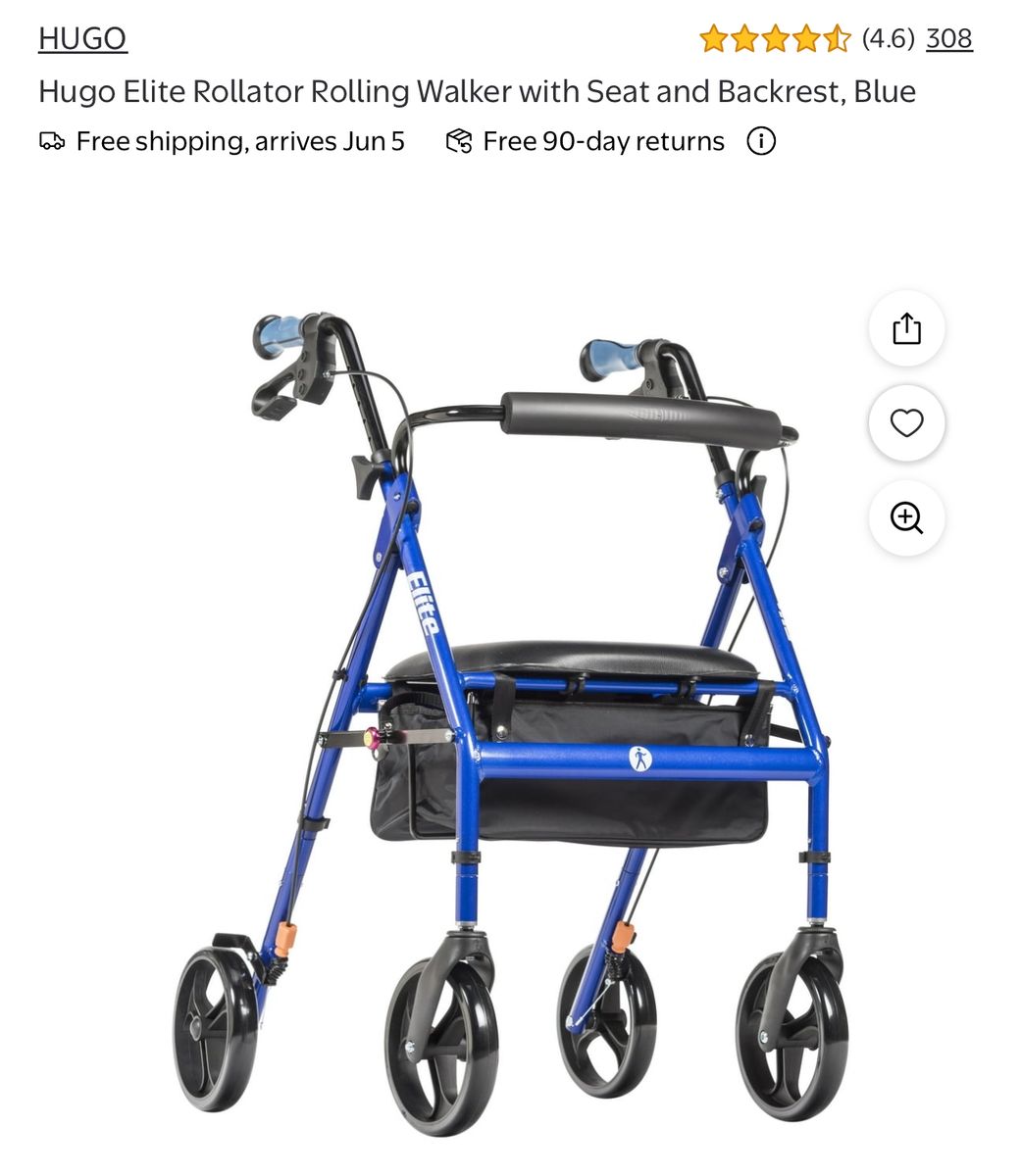 Hugo Elite Walker with seat and basket storage blue color